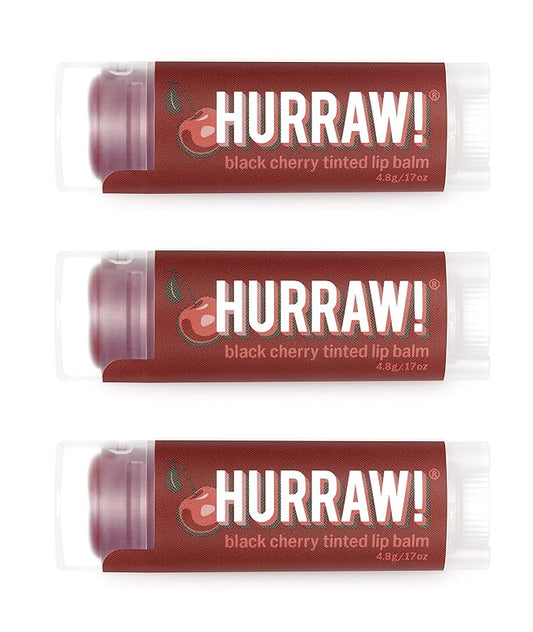 Hurraw! Black Cherry Tinted Lip Balm, 3 Pack: (Sheer Red Tint) Organic, Certified Vegan, Cruelty and Gluten Free. Non-GMO, 100% Natural Ingredients. Bee, Shea, Soy and Palm Free. Made in USA-GlimoraGlow