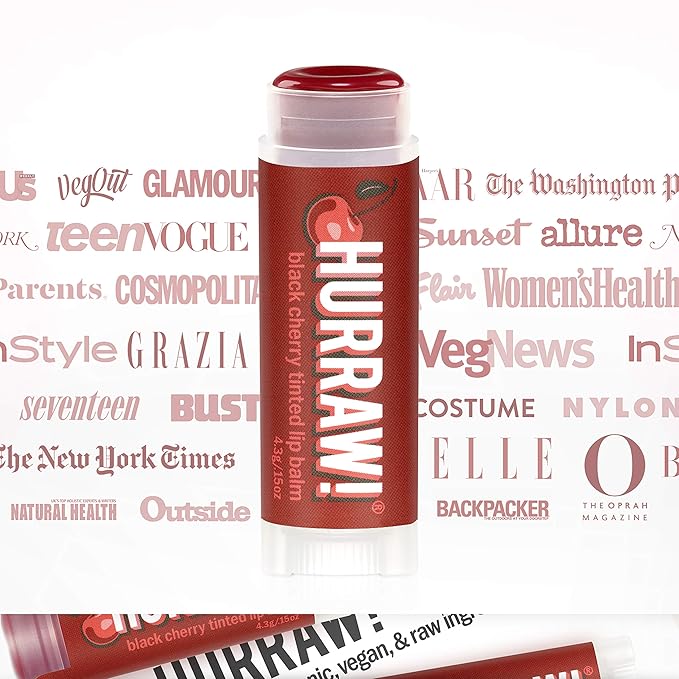 Hurraw! Black Cherry Tinted Lip Balm, 3 Pack: (Sheer Red Tint) Organic, Certified Vegan, Cruelty and Gluten Free. Non-GMO, 100% Natural Ingredients. Bee, Shea, Soy and Palm Free. Made in USA-GlimoraGlow
