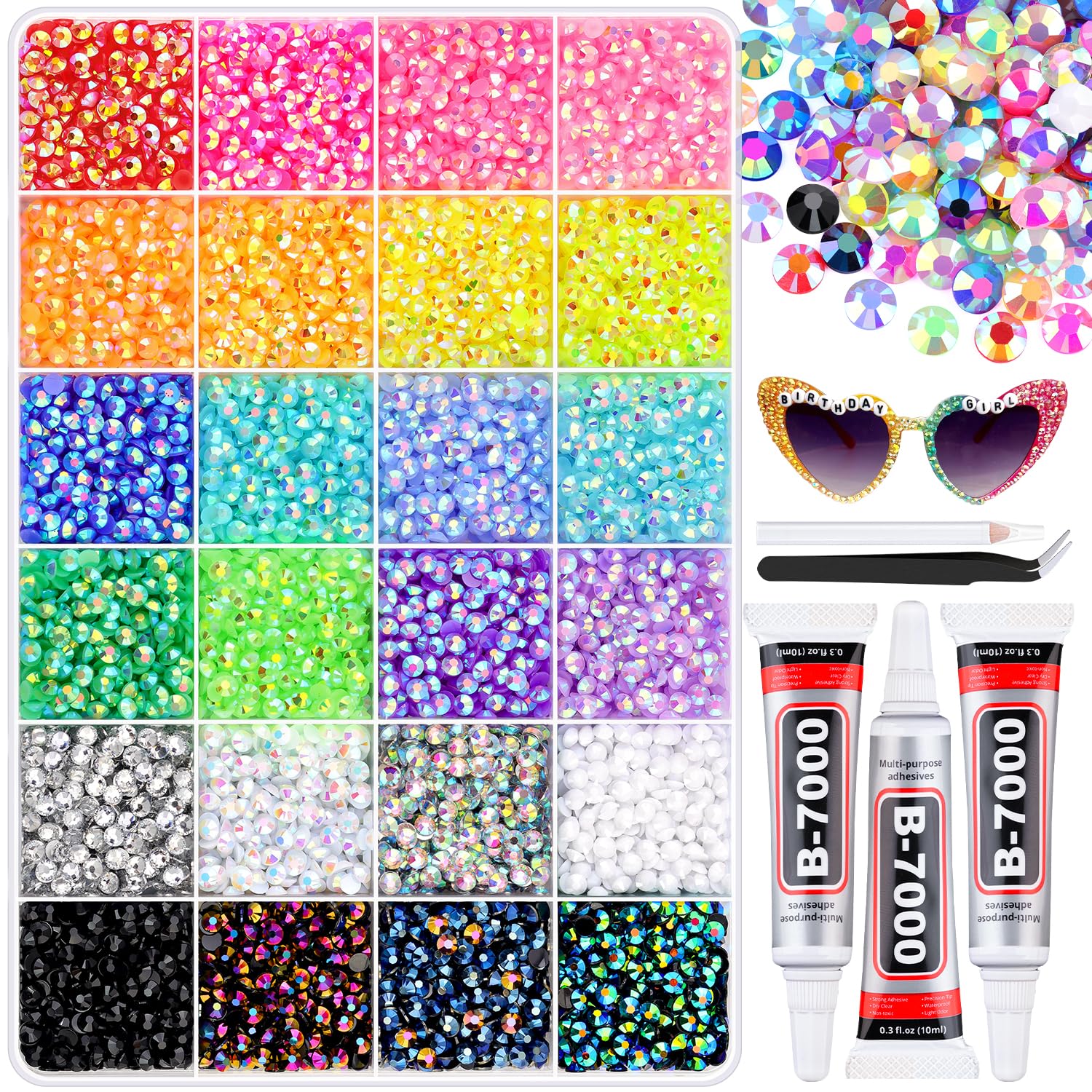 16000Pcs Resin Rhinestones for Bedazzling with B7000 Jewelry Glue, 4MM Colorful Gems Flatback Rhinestones for Crafting, Crystal for DIY Crafts Clothing Tumblers Mugs Shoes Fabric Decor Nail Art-GlimoraGlow