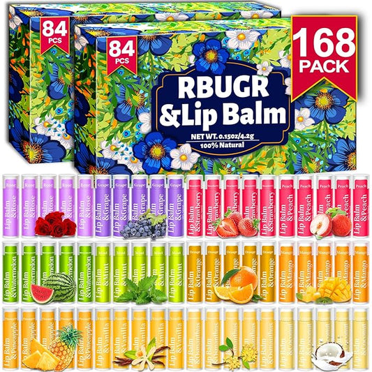 168 Pcs Lip Balm Bulk, 12 Flavored Lip Balm Pack for Women, All Organic Natural Bulk Lip Balms for Dry Cracked Lips, Moisturizing Lip Balms Gift Set(4.2g/0.15oz)-GlimoraGlow