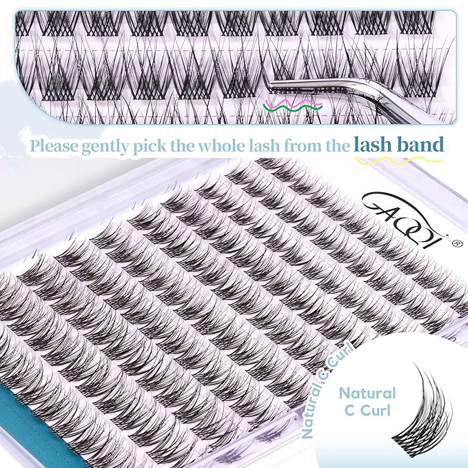 GAQQI Lash Clusters Wispy & Natural Eyelash Clusters Clear Band, 10-14mm Cluster Lashes 120PCS, Cluster Eyelash Extensions C Curl, Cluster Lashes Ultra-thin & Soft Invisivle Band (FEATHER)-GlimoraGlow