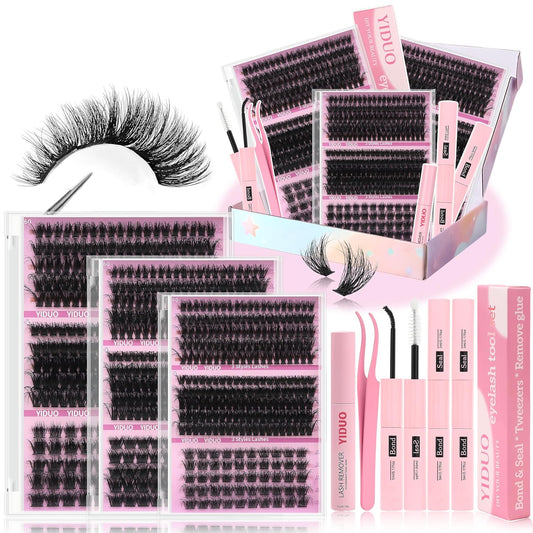 Volume Lashes Clusters Lash Kit Gift Packs 770Pcs with 2X Bond&Seal 5 style Mixed C-Curl False Eyelashes Extensions Faux Mink Individual Lash Wholesale Pack DIY Individual Fake Eyelashes Box-GlimoraGlow