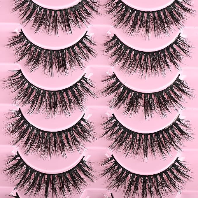 FARRED Lashes Natural Look Short Cat Eye Natural Lashes Fluffy Wispy False Eyelashes 14 Pairs Faux Mink Strip Eye Lashes Pack for Daily Makeup (F7 | 6-15mm)-GlimoraGlow