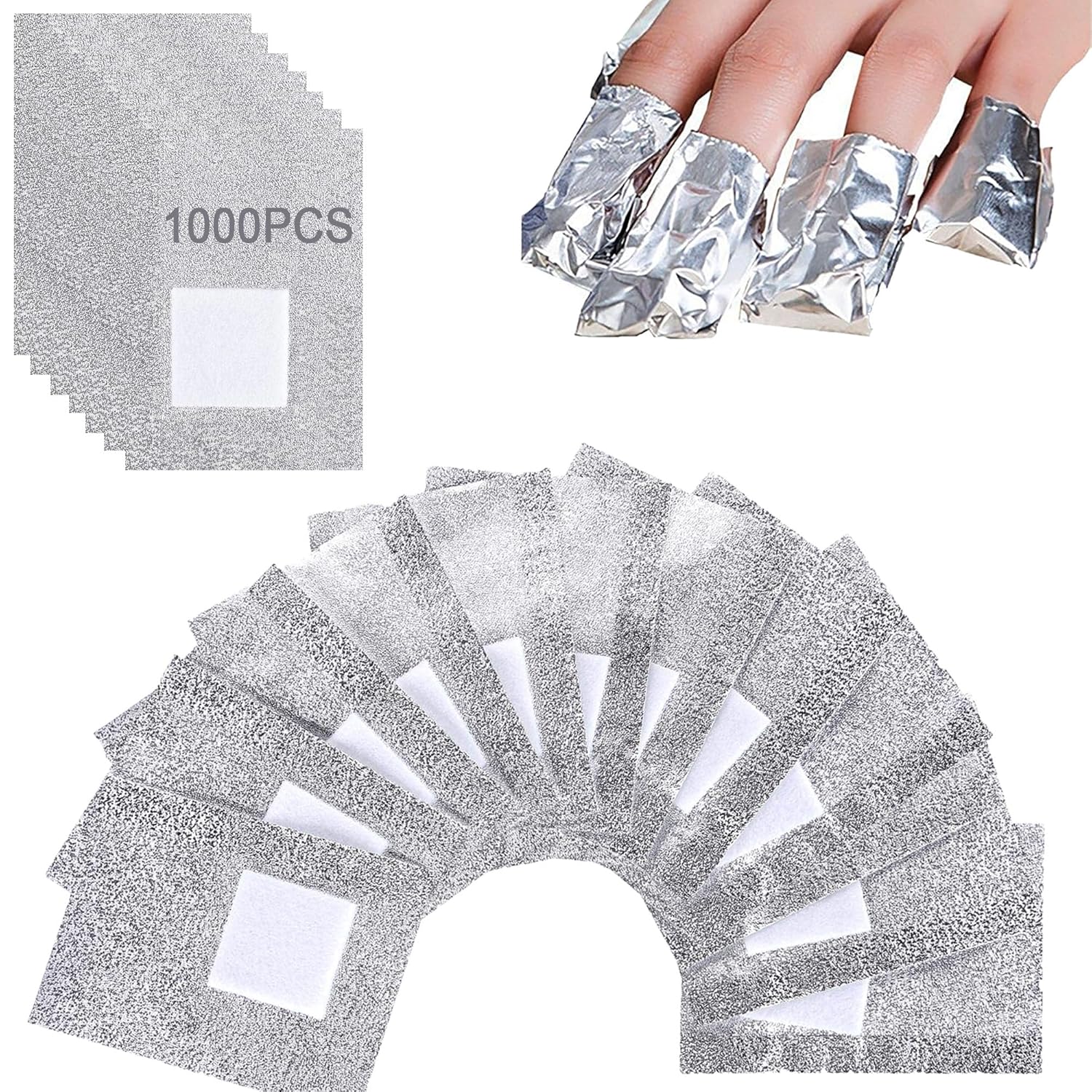 1000PCS Nail Polish Remover Foil Wraps, Nail Polish Remover Wrap with 1.18'' Pre-attached Lint Free Cotton Pads, Foil Wraps Aluminium Soak Off Gel Nail Polish Removal Tool Finger-GlimoraGlow