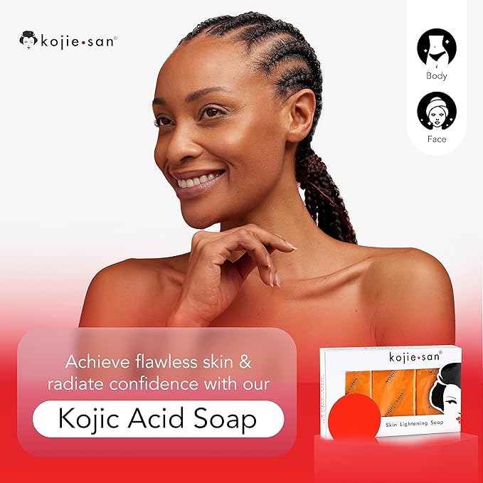 Kojie San Face & Body Shower Set - The Original Kojic Acid Soap, Dark Spot Remover Bar Soap with Coconut & Tea Tree Oil – 65g x 8 Bars with Leafa Soap Net, Brush and Soap Dish-GlimoraGlow