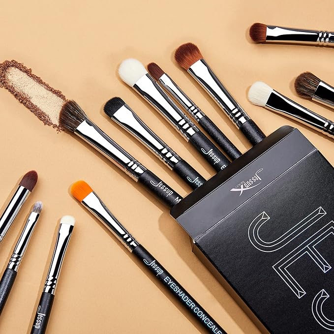 Jessup Eyeshadow Brush Set 12pcs Eye Makeup Brushes Set Professional Premium Sythetic Eye Shadow Blending Smoky Shader Concealer Brush Black T339-GlimoraGlow