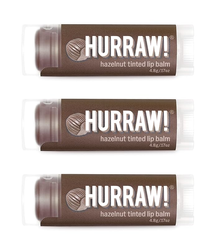 Hurraw! Hazelnut Tinted Lip Balm, 3 Pack: (Sheer Brown Tint) Organic, Certified Vegan, Cruelty and Gluten Free. Non-GMO, 100% Natural Ingredients. Bee, Shea, Soy and Palm Free. Made in USA-GlimoraGlow