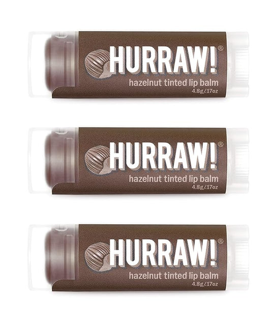 Hurraw! Hazelnut Tinted Lip Balm, 3 Pack: (Sheer Brown Tint) Organic, Certified Vegan, Cruelty and Gluten Free. Non-GMO, 100% Natural Ingredients. Bee, Shea, Soy and Palm Free. Made in USA-GlimoraGlow