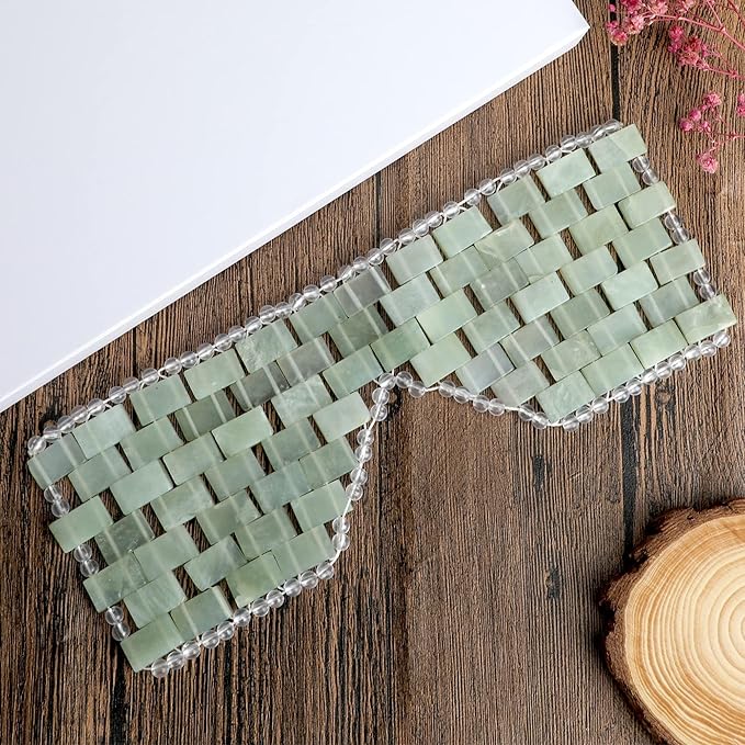 Jade Eye Mask 100% Natural Real Jade Stone Reusable Eye Mask for Hot & Cold Anti Aging，Headache and Migraine Relief Jade Mask for Women Men (Light green jade)-GlimoraGlow