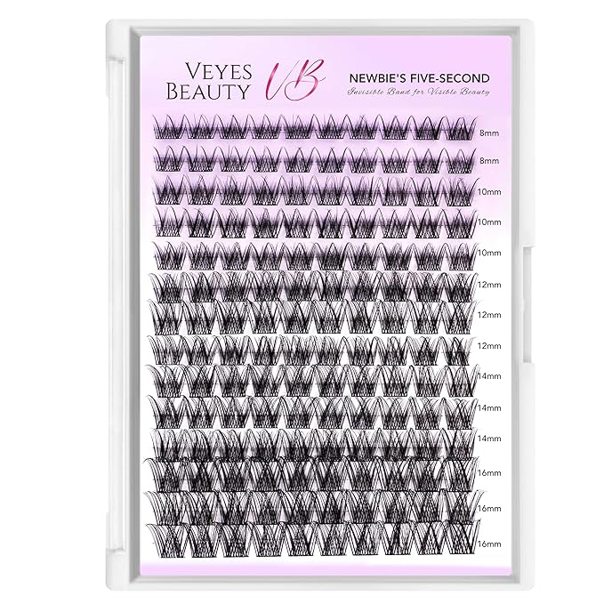 VEYESBEAUTY Lash Clusters Individual Eyelash Extensions Thin & Invisible Band DIY False Eyelashes for Self-application Newbie's Five-Second Series Wispy Lash Tray, LuxeBold 8-16mm Mixed Length-GlimoraGlow
