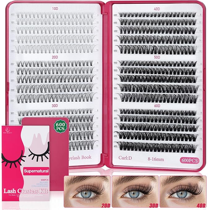 Bombshell SE Lash Clusters 600PCS Lashes - Lash Clusters 10D 20D 30D+40D50D60D Individual Lashes Clusters D Curl Lash Extension 8-16MM Eyelash Clusters DIY Cluster Eyelash Extensions for Beginners-GlimoraGlow