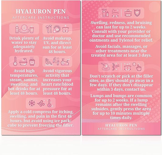 100 Pack - Premium Hyaluron Pen Lip Filler Aftercare Instructions Card 2 x 3.5" Accessories Supplies Kit Care - HP01A100_N-GlimoraGlow