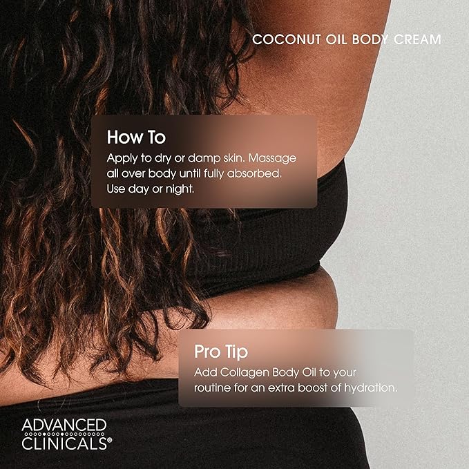 Advanced Clinicals Coconut Oil Body Cream For Women & Men | Hydrating Coconut Lotion For Extremely Dry Skin | Visible Anti Aging Body Butter Skin Care Balm Moisturizer For Hand, Heel, Feet, 16oz, 2PC-GlimoraGlow