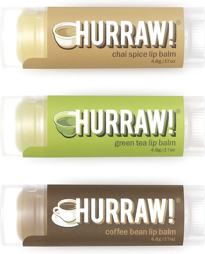 Hurraw! Chai Spice, Green Tea, Coffee Bean Lip Balms, 3 Pack Bundle: Organic, Certified Vegan, Cruelty and Gluten Free. Non-GMO, 100% Natural Ingredients. Bee, Shea, Soy and Palm Free. Made in USA-GlimoraGlow