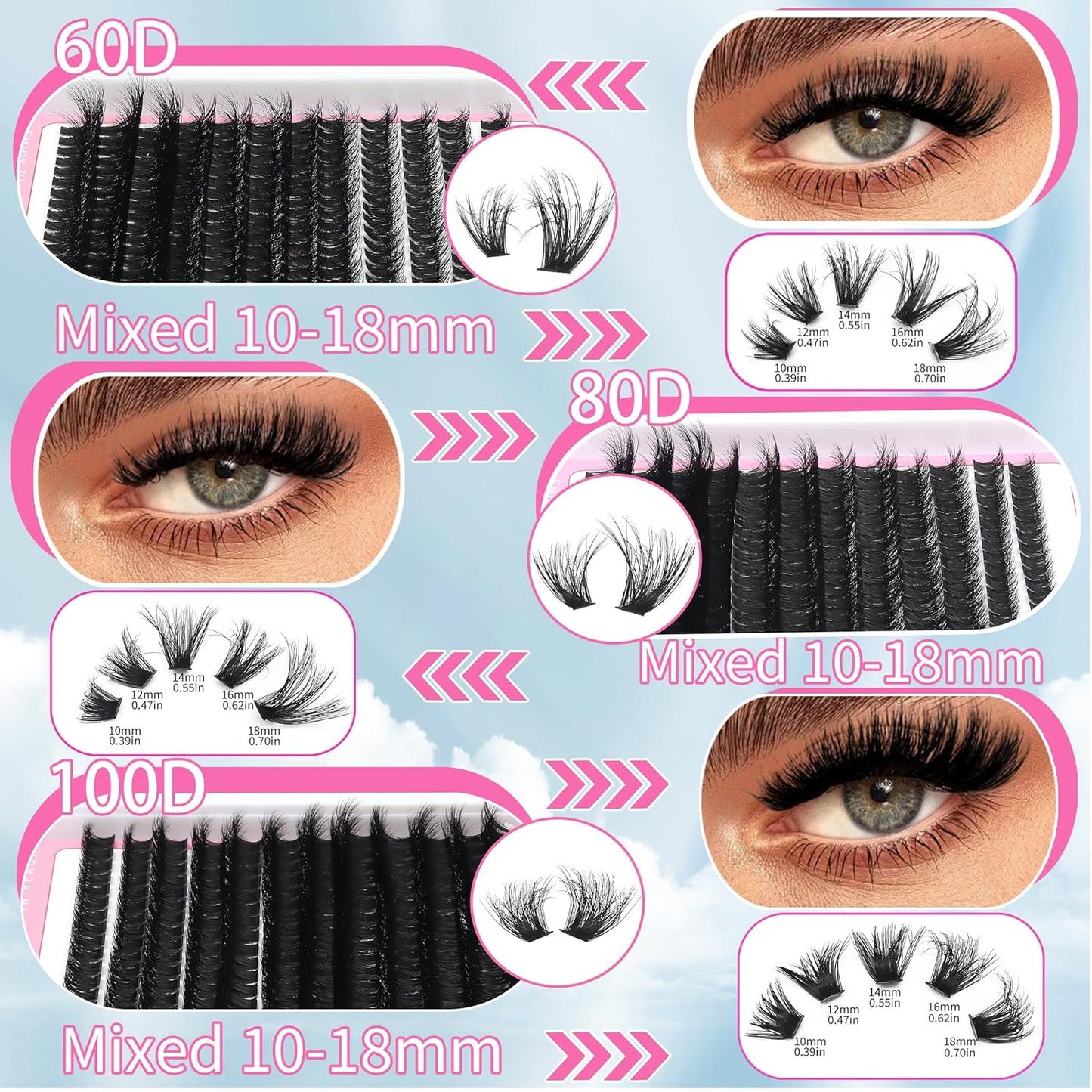 D Curl Volume Fake Eyelashes Lashes Cluster Kit Wispy Faux Mink Lashes 696Pcs Bulk Packs, DIY Individual Eyelash Extensions Wholesale Combo Pack with Glue|Tweezers|Removers-GlimoraGlow