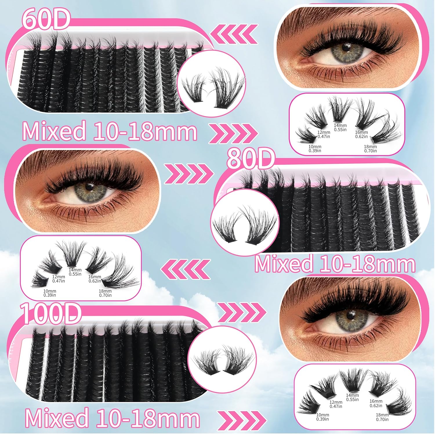D Curl Volume Fake Eyelashes Lashes Cluster Kit Wispy Faux Mink Lashes 696Pcs Bulk Packs, DIY Individual Eyelash Extensions Wholesale Combo Pack with Glue|Tweezers|Removers-GlimoraGlow