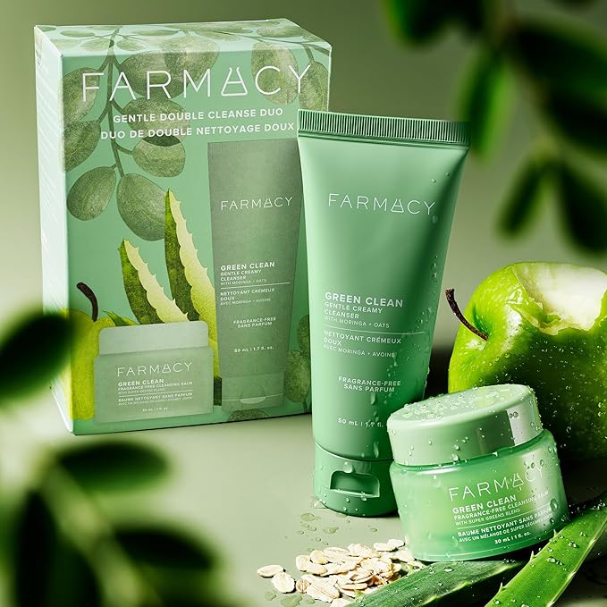 Farmacy Gentle Double Cleanse Skincare Gift Set - Fragrance-Free Gentle Creamy Face Cleanser & Makeup Remover Cleansing Balm - Melts Away Makeup & Helps Promote Healthy Skin (2 Count)-GlimoraGlow