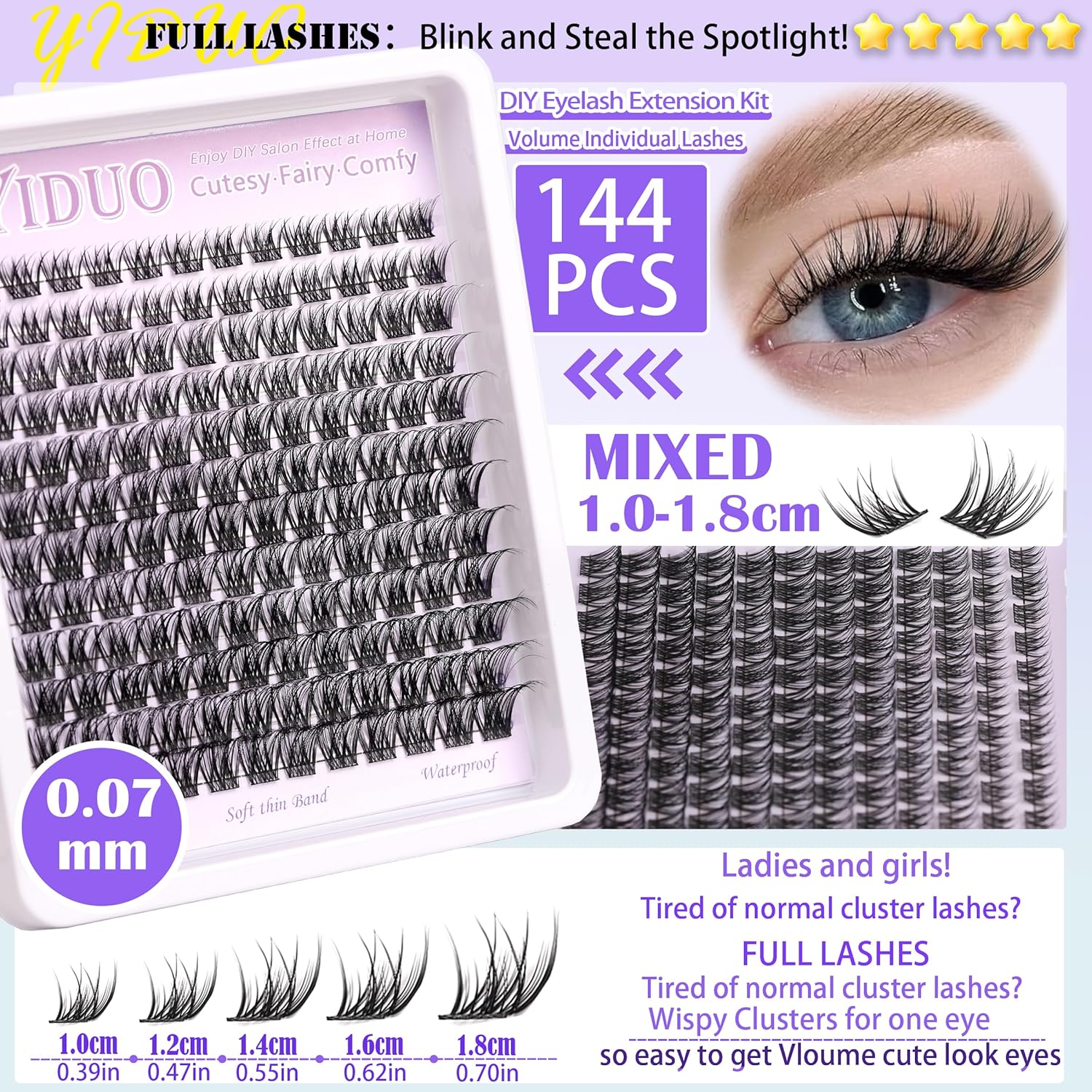 YlDUO Lashes Clusters Kit Gift Packs Natural False Eyelashes Extensions C/D Curl Wispy Individual Fake Eyelash, DIY Natural Extension Lash with Glue*2|Tweezers|Removers|Eyelash&Eyebrow Brush-GlimoraGlow