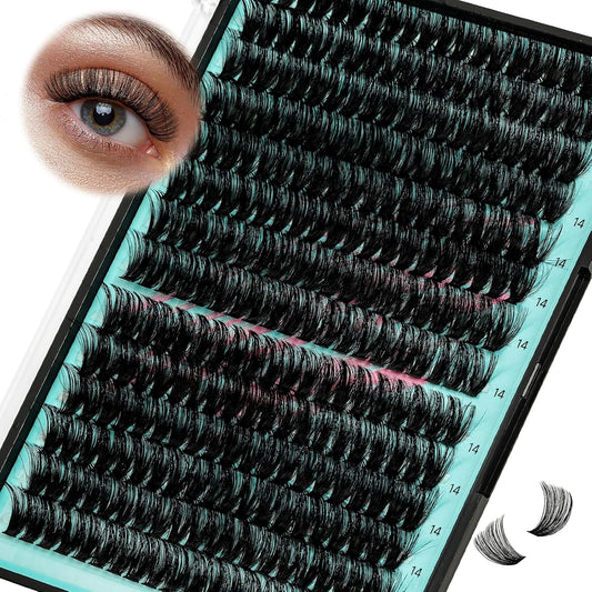 Lash Clusters Wispy 280PCS Eyelash Extension 80D Cluster Lashes Individual Lashes DIY Lash Extension Natural Look Cluster Eyelash Extensions Soft False Eyelashes at Home for Beginners(14mm)-GlimoraGlow