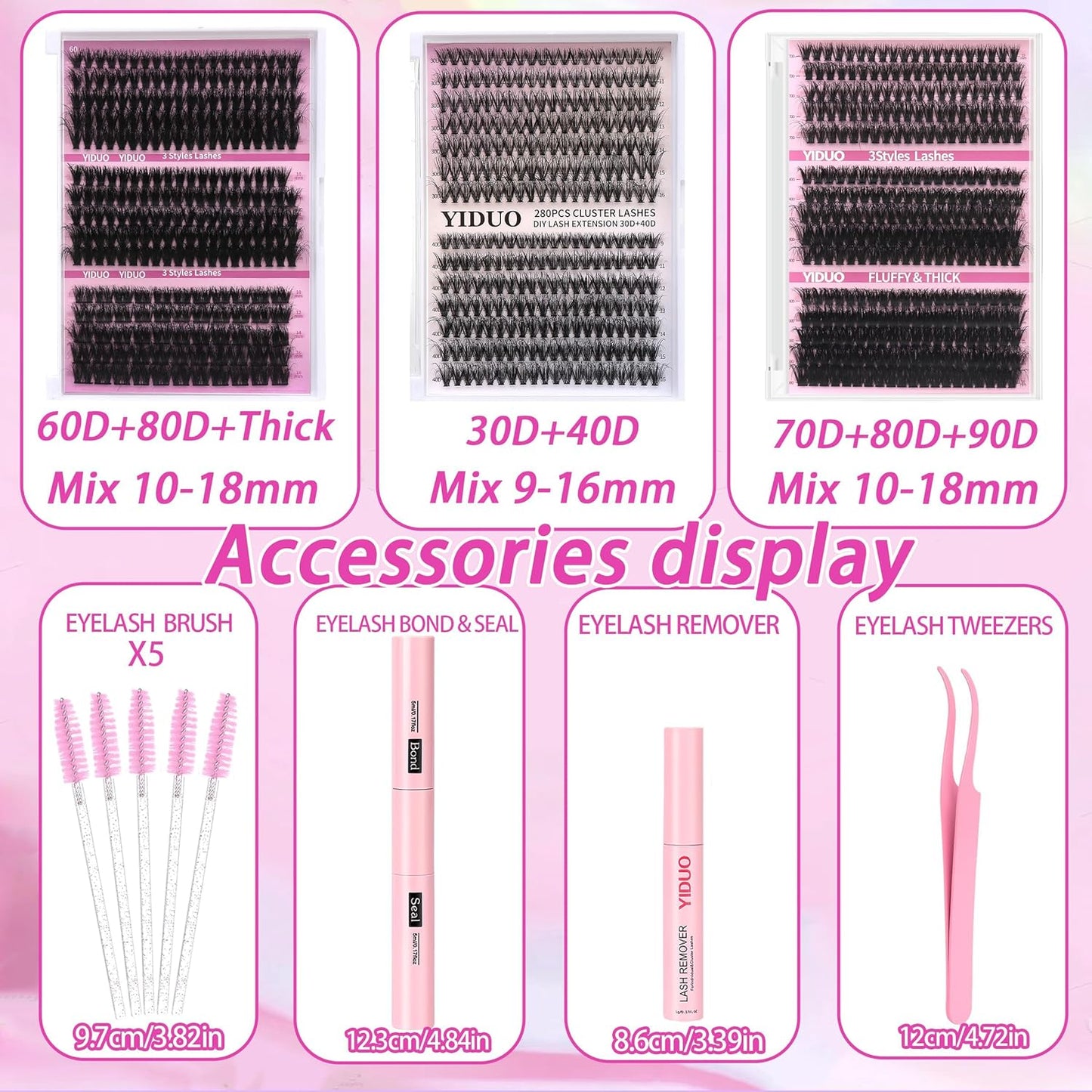 Lashes 7 style Mixed C-Curl False Eyelashes Extensions Clusters Lashes Kit Gift Packs 835Pcs with Bond&Seal Faux Mink Individual Lash Wholesale Pack DIY Individual Fake Eyelashes Box-GlimoraGlow