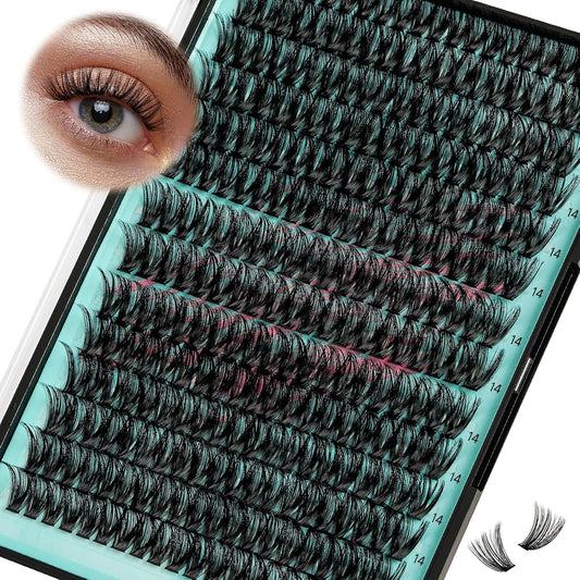 Lash Clusters Wispy 280PCS Eyelash Extension 50D Cluster Lashes Individual Lashes DIY Lash Extension Natural Look Cluster Eyelash Extensions Soft False Eyelashes at Home for Beginners(14mm)-GlimoraGlow