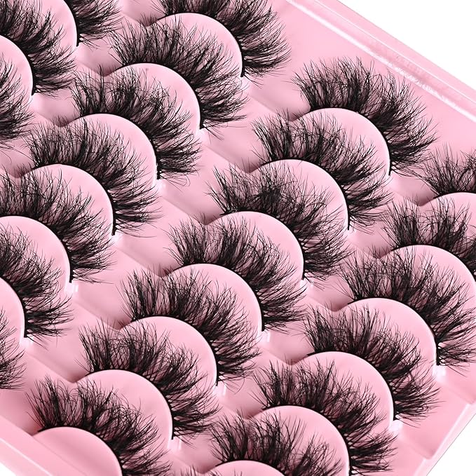 FARRED Fluffy Lashes Natural False Eyelashes Short Wispy Lash Pack 14 Pair Natural Look Cat Eye Strip Eyelash Small Fake Lashes Full Pestañas Sets for MUA and Beginners Daily Makeup (F11 | 7-16mm)-GlimoraGlow