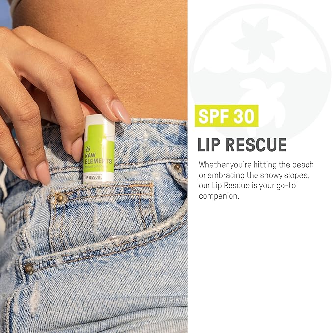 Raw Elements Organic Outdoor Sunscreen Lip Balm Rescue - SPF 30, UVA-UVB Protection, Reef-Safe, Non-Nano Zinc, Water Resistant, 0.15 oz (Pack of 1)-GlimoraGlow
