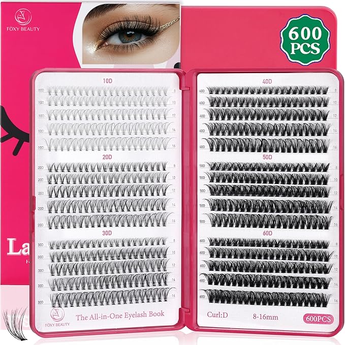Lash Clusters 600PCS Lashes - Wispy Lash Clusters 10D 20D 30D+40D50D60D Individual Lashes Clusters D Curl Lash Extension 8-16MM Eyelash Clusters DIY Cluster Eyelash Extensions for Beginners Eyelashes-GlimoraGlow