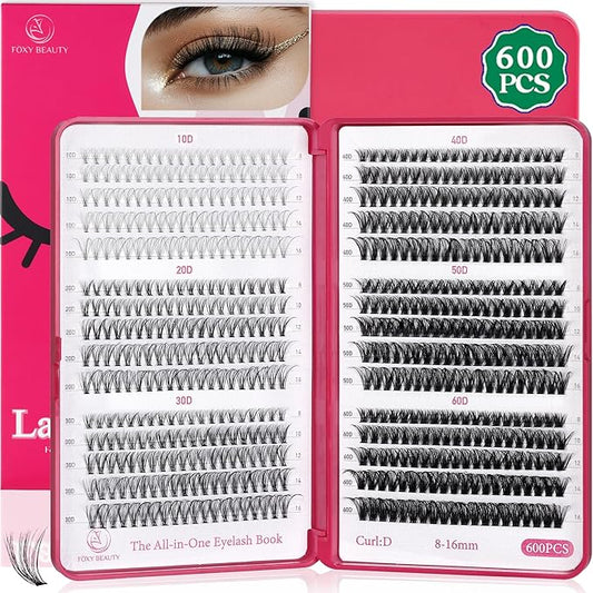 Lash Clusters 600PCS Lashes - Wispy Lash Clusters 10D 20D 30D+40D50D60D Individual Lashes Clusters D Curl Lash Extension 8-16MM Eyelash Clusters DIY Cluster Eyelash Extensions for Beginners Eyelashes-GlimoraGlow