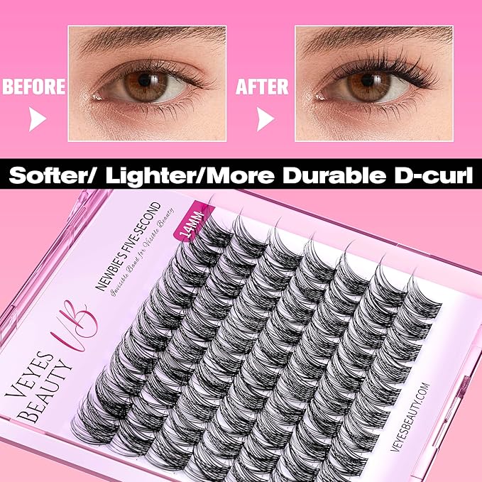 VEYESBEAUTY Lash Clusters Individual Eyelash Extensions Thin & Invisible Band DIY False Eyelashes for Self-application Newbie's Five-Second Series Wispy Lash Tray, LuxeBold 12mm Single Length-GlimoraGlow