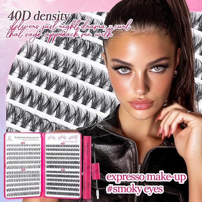 Waltz Lash Clusters Kit - Lash Clusters Lash Extension Kit with Bond and Seal Eyelash Cluster 20D30D40D50D-0.07D Cluster Eyelash Extensions Eyelash Extension Kit DIY at Home-GlimoraGlow