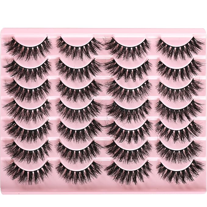 FARRED Wispy Lashes Hybrid Mink Eyelashes 14 Pairs Short Cat Eye Natural Fluffy False Eyelashes Faux Mink Strip Eye Lashes Pack for Daily Makeup (F18 | 8-14 mm)-GlimoraGlow