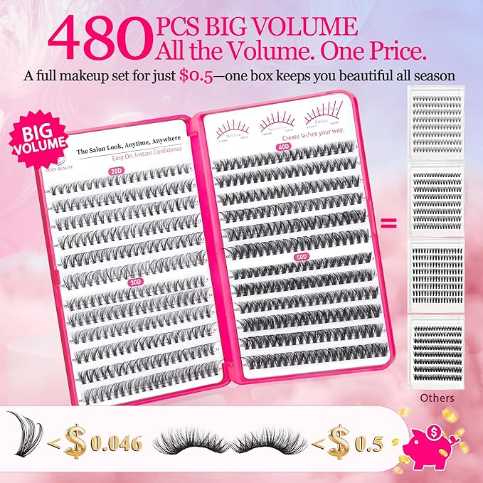 Waltz Lash Clusters Kit - Lash Clusters Lash Extension Kit with Bond and Seal Eyelash Cluster 20D30D40D50D-0.07D Cluster Eyelash Extensions Eyelash Extension Kit DIY at Home-GlimoraGlow