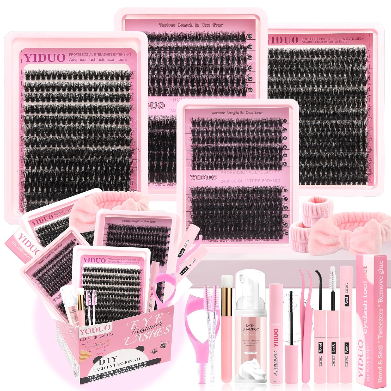994Pcs Bulk Packs Lashes Clusters Kit Volume False Eyelash Extensions D Curl Wispy Individual Fake Eyelashes, Volume Studio Effect, Wholesale Large Pack with Glue&Seal|Tweezers|Removers|Cleanser-GlimoraGlow