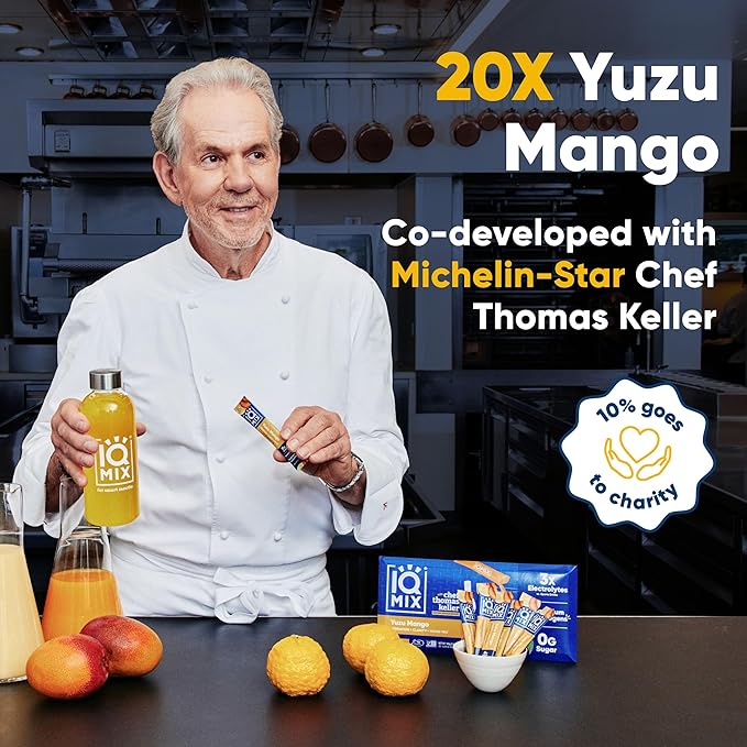 IQMIX x Chef Thomas Keller - Hydration Electrolyte Powder – 4-in-1 Formula for Hydration, Mental Clarity, Mood and Recovery – Sugar-Free, Keto, Magnesium L-Threonate, Lion’s Mane – 20 Count Yuzu Mango-GlimoraGlow