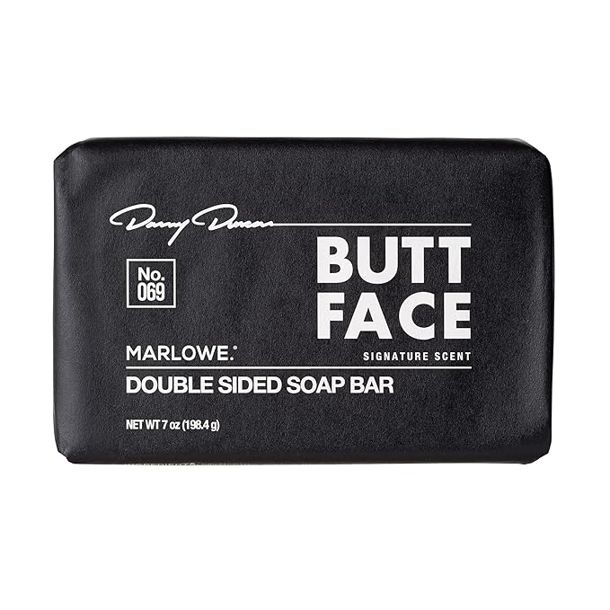 MARLOWE. No. 069 Butt Face Mens Soap, 7 Oz, Double Sided Moisturizing & Body Exfoliator Bar Soap with Pumice & Apricot Seed Powder, Crisp Sea Air, Fresh Sage + Cedarwood Scent-GlimoraGlow