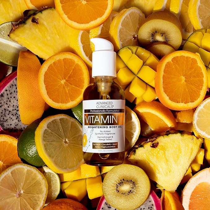 Advanced Clinicals Vitamin C illuminating Body Oil For Women & Men |Vitamin C Oil Skin Care Body Moisturizer With Vitamin E + Botanicals To Help Improve Appearance Of Dark Spots + Dry Skin, 2 Piece-GlimoraGlow