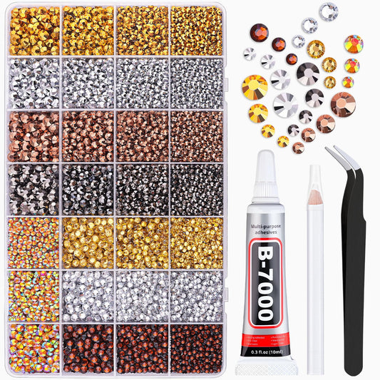 20000Pcs Metallic Rhinestones for Bedazzling with 1Pcs B7000 Jewelry Glue, Resin Rhinestones for Crafting Crafts DIY, Bedazzler Kit Gems for Clothing Shoes Tumblers Nail Art Assorted Size 3/4/5/6mm-GlimoraGlow