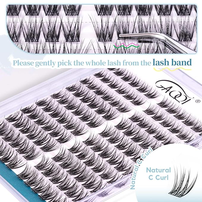 GAQQI Lash Clusters Volume & Wispy Eyelash Clusters 10-14mm Cluster Lashes 120PCS, Cluster Eyelash Extensions C Curl, Ultra-thin & Soft Clear Band False Lashes Wide Band (WING)-GlimoraGlow