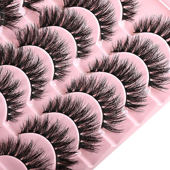 FARRED Wispy Lashes Hybrid Mink Eyelashes 14 Pairs Short Cat Eye Natural Fluffy False Eyelashes Faux Mink Strip Eye Lashes Pack for Daily Makeup (F18 | 8-14 mm)-GlimoraGlow