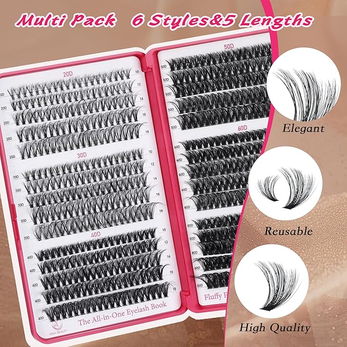Bombshell Lash Clusters - Eyelash Clusters 20D+30D+40D+50D+60D+80D Wispy Individual Lashes D Curl Lash Extension 10-18MM Natural Lash Clusters DIY Cluster Eyelash Extensions for Beginners-GlimoraGlow
