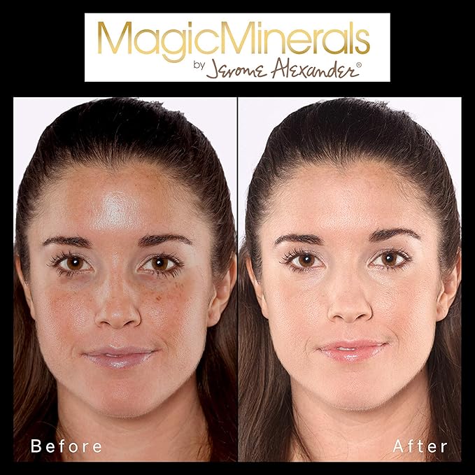 Jerome Alexander MagicMinerals Pressed Mineral Powder Set with Mirror Compact, Extending Lash Mascara, Professional Stubby Brush & Blending Sponge (Medium)-GlimoraGlow