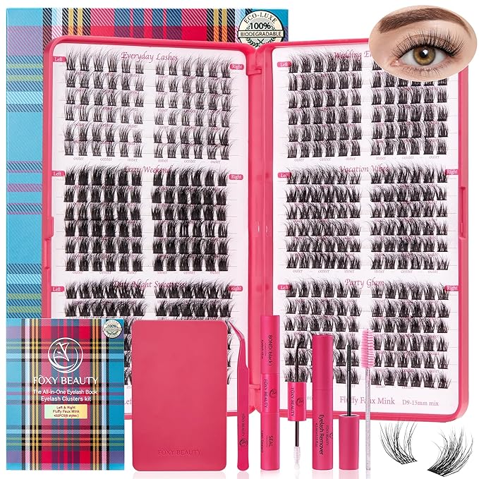 Lash Clusters Kit - 0.05mm Lash Clusters Natural & Fluffy Lash Extension Kit 432Pcs Biodegradable Eyelash Clusters with Bond Seal Starter Kit, Cruelty Free Eyelashes Lightweight Reusable-GlimoraGlow
