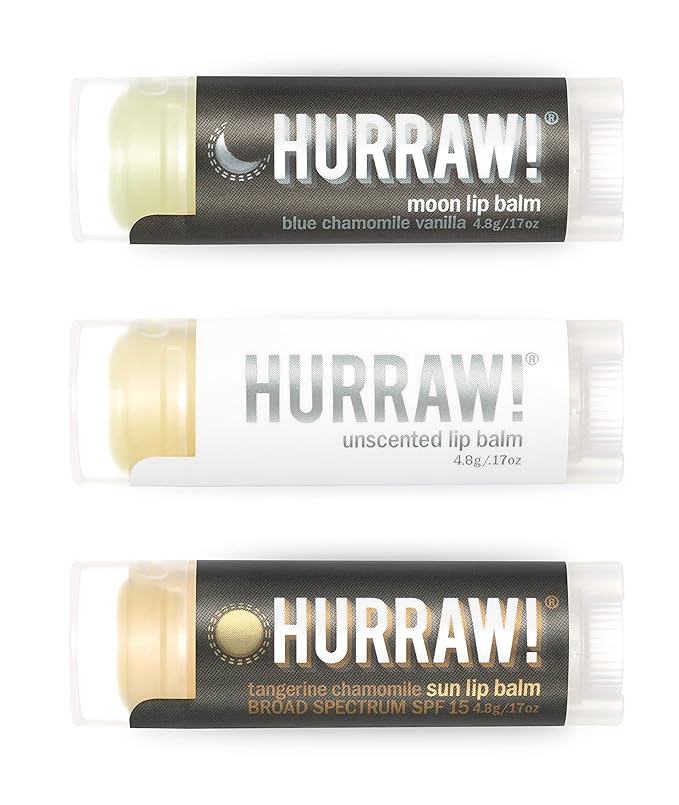 Hurraw! Moon Night Treatment, Unscented, Sun (Zinc Oxide SPF15) Lip Balms, 3 Pack Bundle: Organic, Certified Vegan, Cruelty & Gluten Free. Non-GMO, All Natural. Bee, Shea, Soy & Palm Free. Made in USA-GlimoraGlow