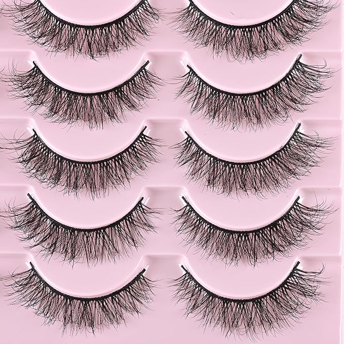 FARRED Natural Lashes Short Eyelashes Wispy False Mink Lash Pack 14 Pair Natural Look Fluffy Cat Eye Strip Eyelash Small Fake Lashes Full Pestañas Sets for MUA and Beginners Daily Makeup (F1 | 8-14mm)-GlimoraGlow