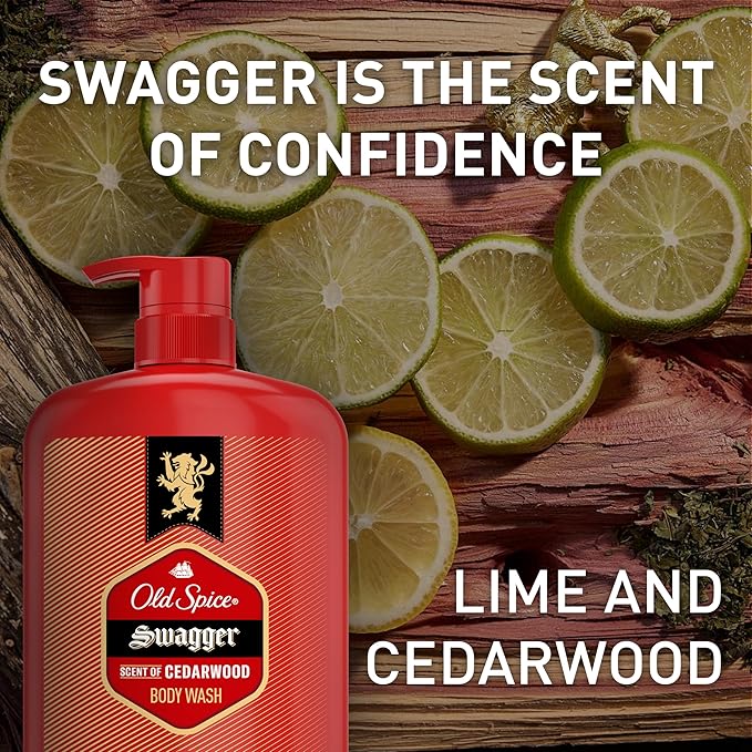 Old Spice Body Wash for Men, 24/7 Shower Fresh with Lasting Scent, Red Collection, Swagger with Cedarwood Scent, 33.4 fl oz (Pack of 4)-GlimoraGlow