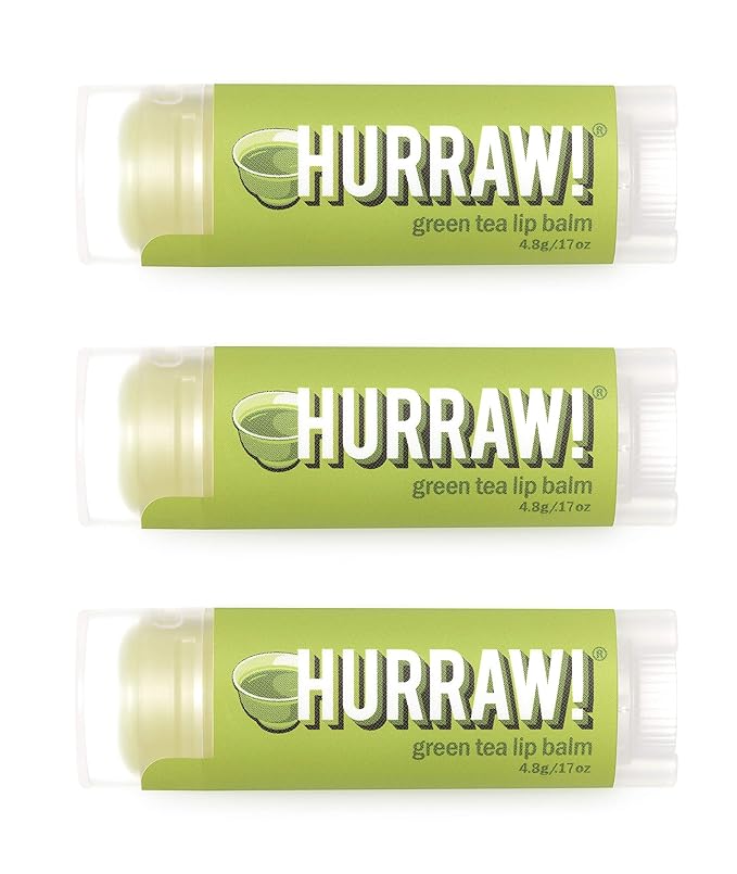 Hurraw! Green Tea Lip Balm, 3 Pack: Organic, Certified Vegan, Cruelty and Gluten Free. Non-GMO, 100% Natural Ingredients. Bee, Shea, Soy and Palm Free. Made in USA-GlimoraGlow