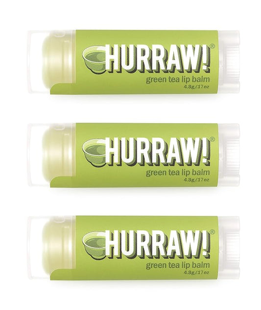 Hurraw! Green Tea Lip Balm, 3 Pack: Organic, Certified Vegan, Cruelty and Gluten Free. Non-GMO, 100% Natural Ingredients. Bee, Shea, Soy and Palm Free. Made in USA-GlimoraGlow