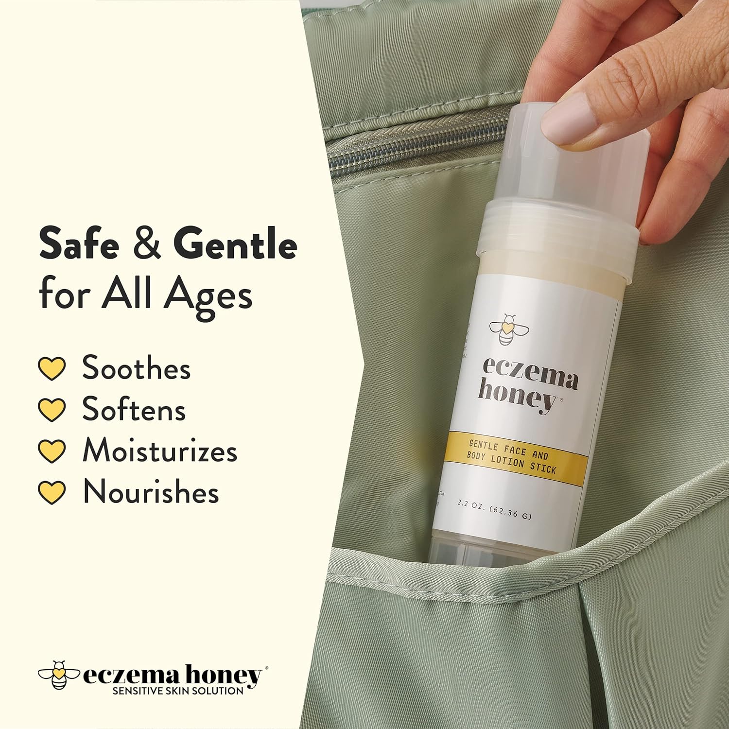 ECZEMA HONEY Gentle Face & Body Lotion Stick - Moisturizing Colloidal Oatmeal Hand Cream for Extremely Dry Skin - Eczema Lotion Helps Psoriasis, Dermatitis & More (2.2 Oz)-GlimoraGlow