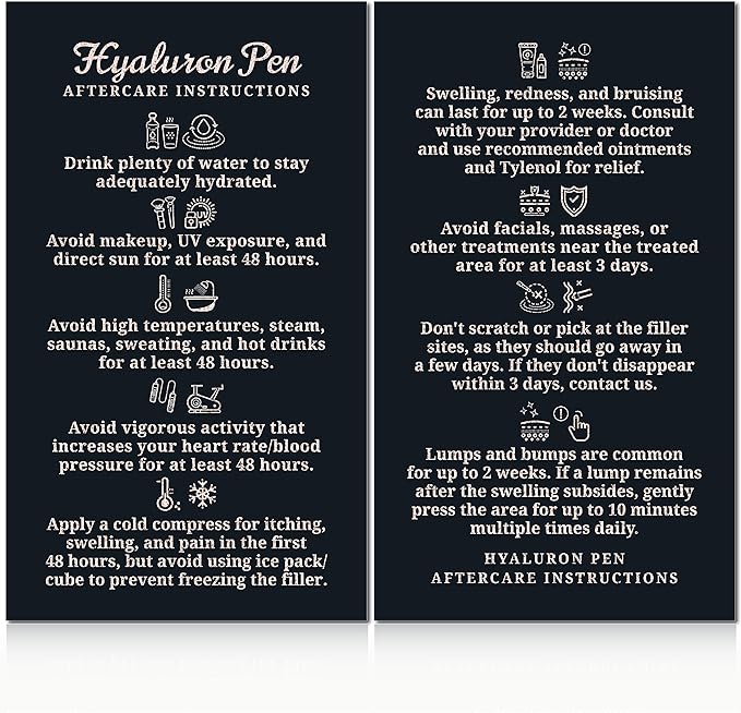 100 Pack - Premium Hyaluron Pen Lip Filler Aftercare Instructions Card 2 x 3.5" Accessories Supplies Kit Care - HP20A100_N-GlimoraGlow